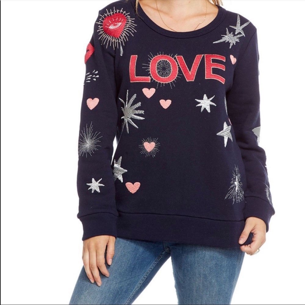 Chaser Navy Love Sweater with Red and Silver Accents